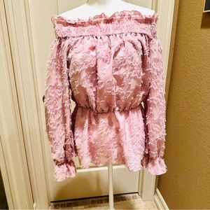 Blush rose off shoulder long sleeved shirt